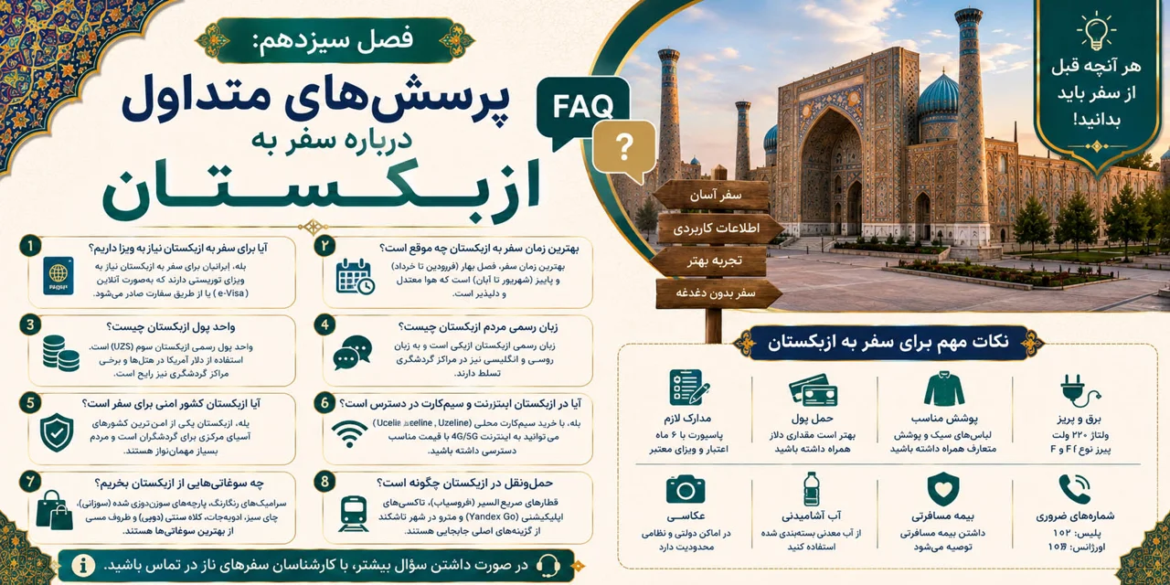 فصل سیزدهم: پرسش‌های متداول درباره سفر به ازبکستان (FAQ)